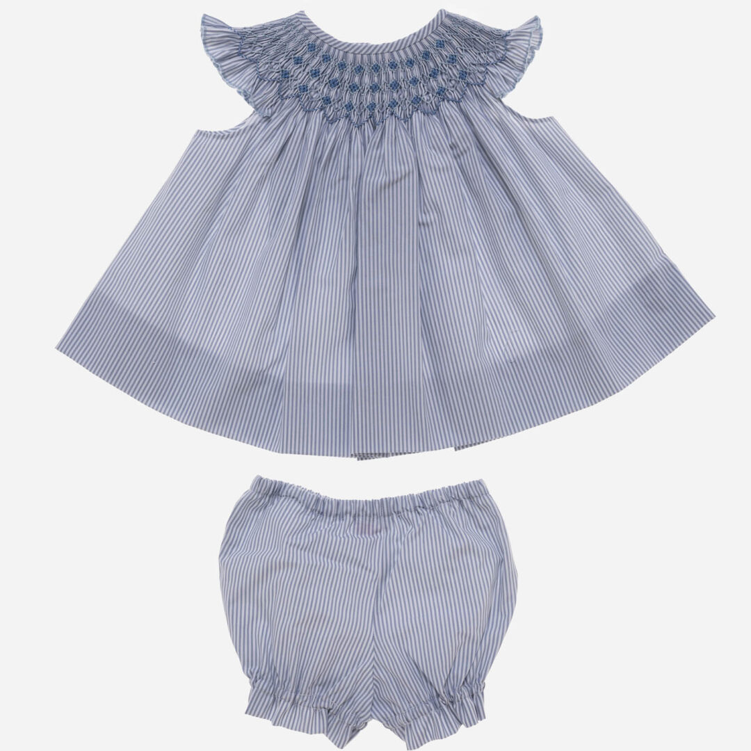 Vestido para niña Jesusito rayas azul 2 piezas, Irulea - 80786