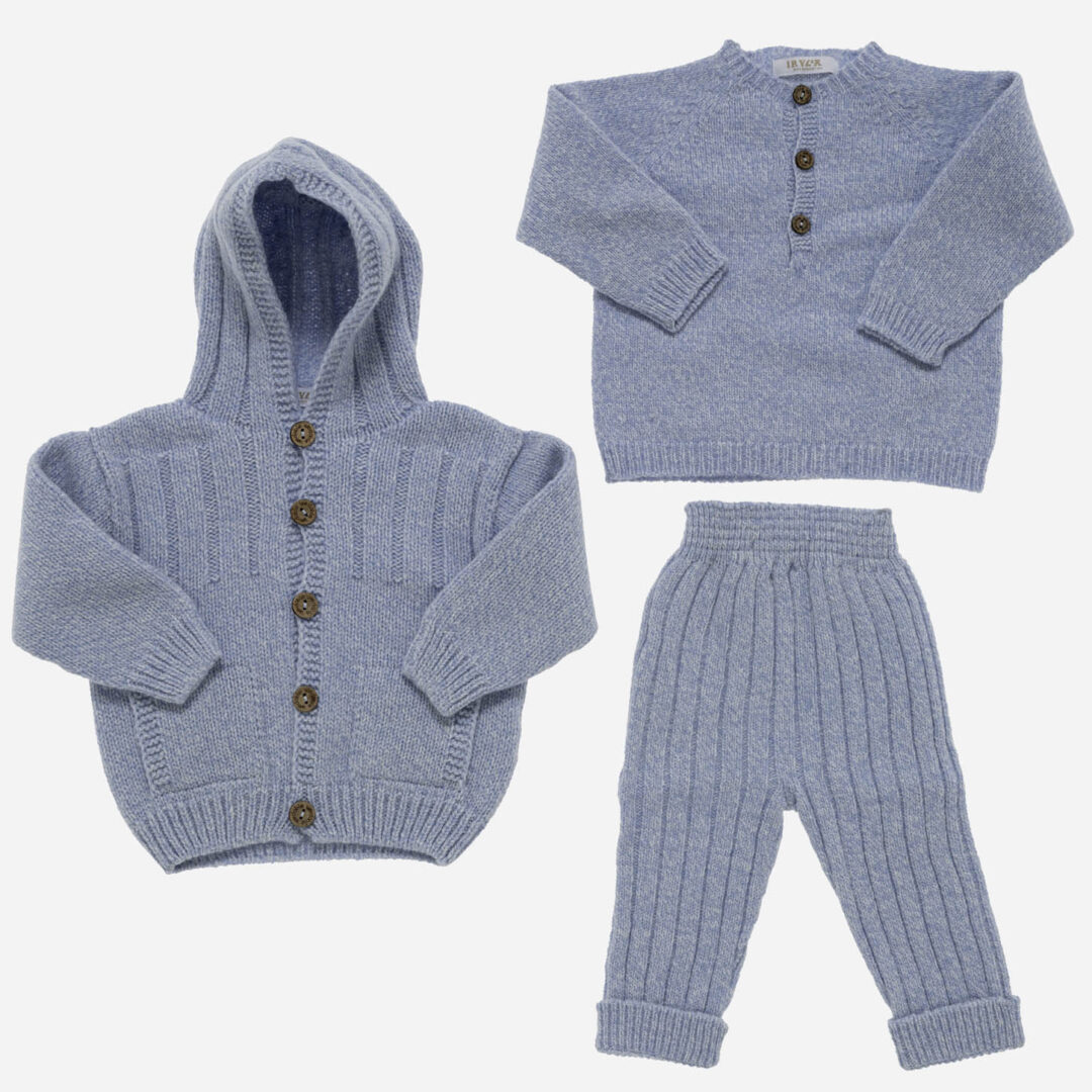 Conjunto de bebé canalé 3 piezas azul, Irulea - 82340