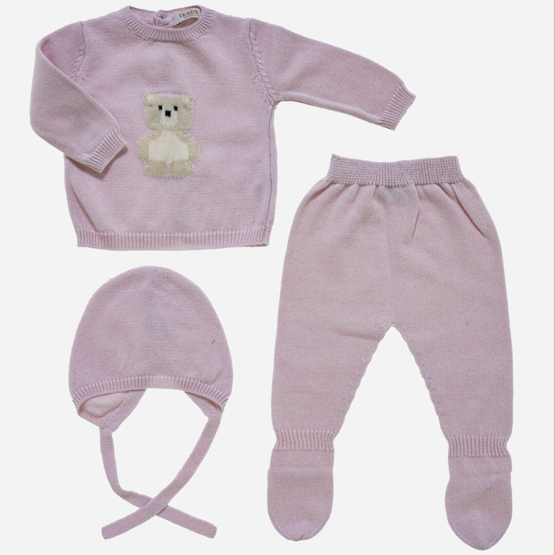 Conjunto de bebé Oso 3 piezas rosa, Irulea - 82756